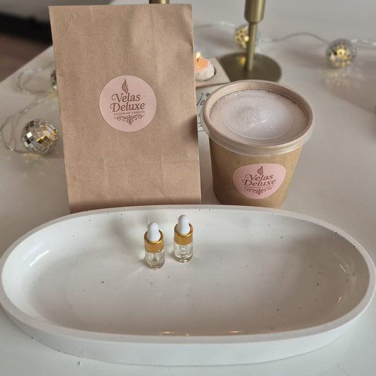 Sand wax set includes container, sand wax, fragrance oil and wicks